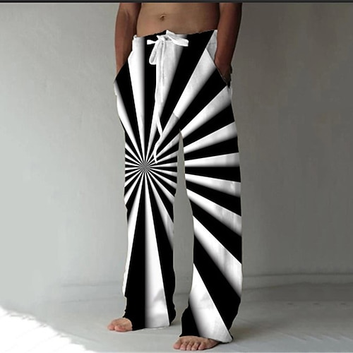 Herren Hose Hosen Sommerhosen Strandhose Elastisches Kordelzugdesign Vordertasche Gerade geschnitten 3D-Druck Grafik-Drucke Geometrie Komfort Weich Casual Täglich Modisch Klassicher Stil Schwarz Gelb Image
