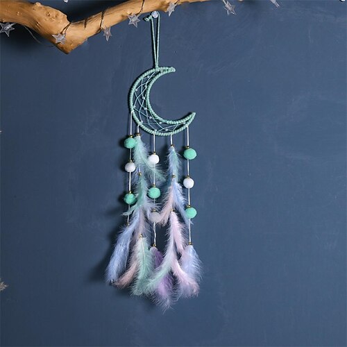 1 Stück Traumfänger, Katze, Stern, Mond, Muster, Perlen, Federn, Traumfänger, Wandbehang, Heimdekoration, hängende Verzierung für Kinderzimmer Image