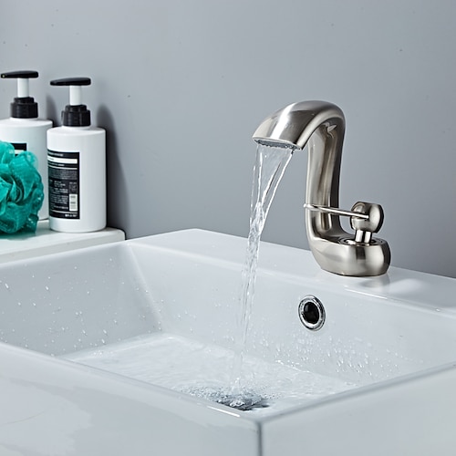 Waschbecken Wasserhahn, antiker Messing-Wasserfall, Einhand-Einloch-Badarmaturen mit Heiß- und Kaltschalter Image