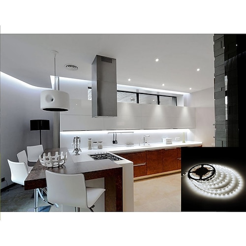 LED Licht Strip Lichtband 5m Flexible LED-LeuchtStreifen 300 LEDs 5050 SMD 10mm Warmes Weiß Weiß Schneidbar Abblendbar Verbindbar 12 V / Für Fahrzeuge geeignet / Selbstklebend Leicht Wasserdicht IP44 Image