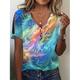 Damen T Shirt Henley Shirt Graphic Täglich Wochenende Taste Ausgeschnitten Bedruckt Blau Kurzarm Basic Neon und Hell V Ausschnitt