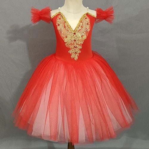 Ballett Tutu Kleid Kleid Strass Spitze Stickerei Mädchen Leistung Ausbildung Ärmellos Hoch Polyester Gitter Image