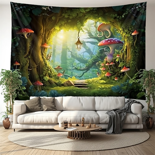 Trippy-Pilz-Höhle, hängender Wandteppich, Wandkunst, großer Wandteppich, Wanddekoration, Fotohintergrund, Decke, Vorhang, Zuhause, Schlafzimmer, Wohnzimmer, Dekoration Wandtuch XXL Natur Image