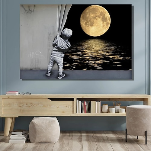Landschaftsdruck Poster/Bild Schwarz-Weiß Mond Wandkunst Wandbehang Geschenk Heimdekoration gerollte Leinwand ohne Rahmen ungerahmt ungedehnt mehrere Größen Image
