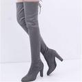 Damen Stiefel Weihnachtsschuhe Wildlederschuhe Übergrössen Party Weihnachten Täglich Stiefel über Knie Hohe Stiefel mit Schritt Winter Schnürsenkel Blockabsatz Spitze Zehe Sexy Süß Wildleder