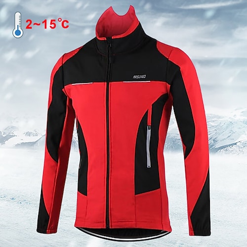 Arsuxeo Herren Fahrradjacke Radjacke Windschutz Fleecejacke Winter warm halten Windundurchlässig Fleece-Futter Atmungsaktiv Fahhrad Jacke MTB Mountain Rennrad Radfahren in der Stadt Blau Orange Rote Image