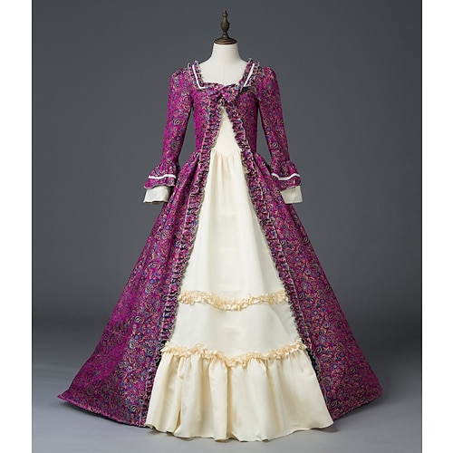 Vintage Rokoko Renaissance Maxi Kleid Normal Ein Hauch Aschenputtel Blume / Blumenmuster Prinzessin Quadrathals Kostüm Alle königlich Halloween Karneval Maskerade Leistung Party Halloween Erwachsene Image