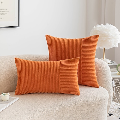 Deko-Kissen aus Cord, einfarbig, Blau, Salbeigrün, gebranntes Orange, Kissenbezüge, Kissenbezüge, Kissenbezüge für Sofa, Couch, Liege Image
