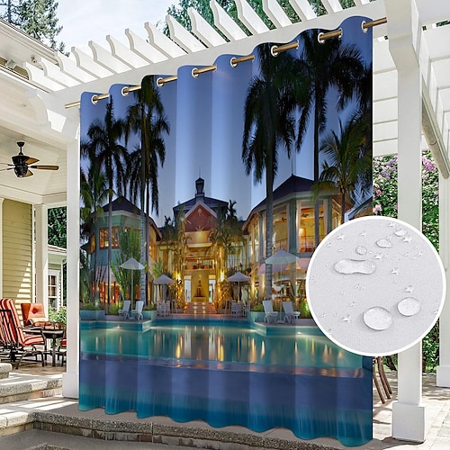 Wasserdichter Outdoor Vorhang Sichtschutzvorhang für den Außenbereich, Schiebevorhänge für die Terrasse, Pergola-Vorhänge mit Ösen, 3D-Waldlandschaft für Pavillon, Balkon, Veranda, Party, 1 Panel Image