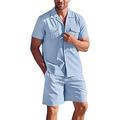 Herren Hemd Hemd aus Baumwollleinen 2 Stück Hemden-Set Sommer-Set Schwarz Weiß Blau Kurzarm Glatt Kargen Frühling Sommer Hawaiianisch Festtage Bekleidung Tasche