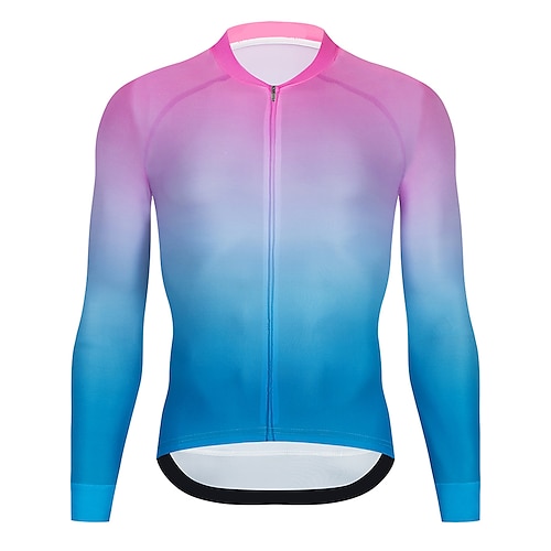 Herren Radtrikot Farbverlauf Langarm Fahhrad Trikot Oberteil mit 3 Gesäßtaschen Mountainbike MTB Straßenradsport Schnelltrocknend Reflektierende Streifen Rückentasche Feuchtigkeitsableitend Sport Image