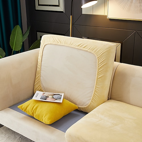 Stretch-Sofa-Sitzkissenbezug, Samt-Schonbezug, elastischer Couch-Sessel, Loveseat, 4- oder 3-Sitzer, grau, weinrot, rot, schwarz, blau, einfarbig, weich, strapazierfähig, waschbar Image