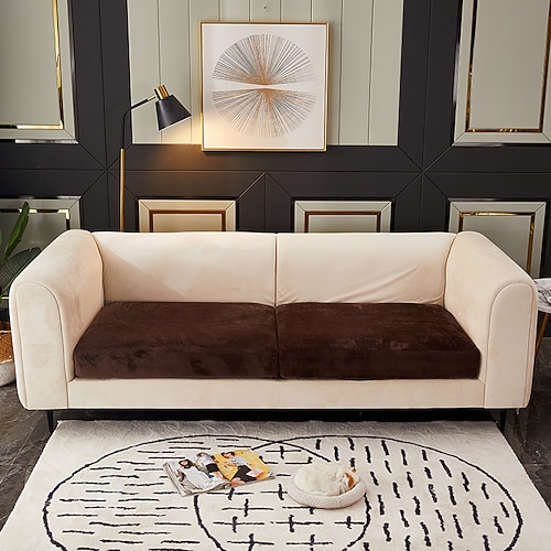 Stretch-Sofa-Sitzkissenbezug, Samt-Schonbezug, elastischer Couch-Sessel, Loveseat, 4- oder 3-Sitzer, grau, weinrot, rot, schwarz, blau, einfarbig, weich, strapazierfähig, waschbar Image