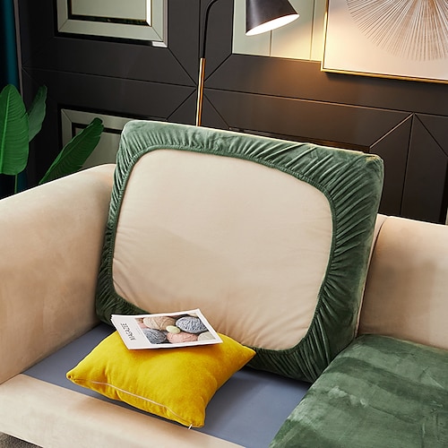 Stretch-Sofa-Sitzkissenbezug, Samt-Schonbezug, elastischer Couch-Sessel, Loveseat, 4- oder 3-Sitzer, grau, weinrot, rot, schwarz, blau, einfarbig, weich, strapazierfähig, waschbar Image