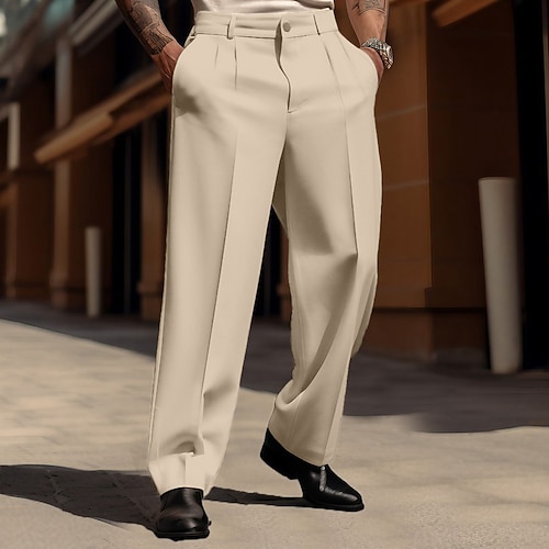 Herren Anzughose Hose Freizeithose Knöpfe Fronttasche Gerader Schnitt Einfach Komfort Geschäft Täglich Ferien Mode Schick Modern Schwarz Weiß Image