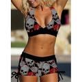 Damen Bademode Bikinis 2 Stück Übergröße Badeanzug Rückenfrei Print Leopard Totenkopf Motiv Weiß Blau Purpur Rote V-Wire Ausschnitt Badeanzüge neu Urlaub Modern / Buchstabe / Blume / Gepolsterte BHs