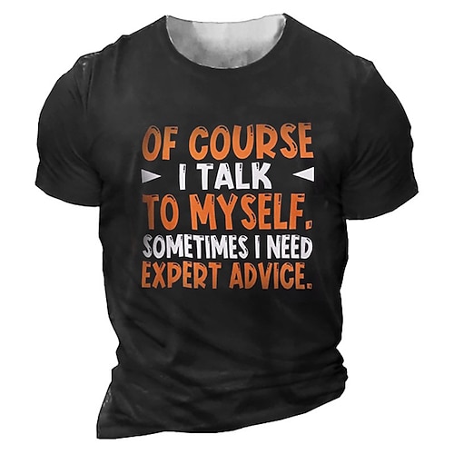 Herren T-Shirt Kurzarm Grafik Lustiges Zitat 'Natürlich spreche ich mit mir selbst manchmal brauche ich Expertenrat' Humorvolles Lifestyle-Oberteil Image