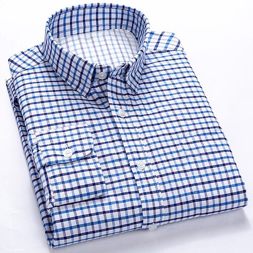 Herren Kleidhemd Kragenhemd Knopfhemd Karomuster Hochzeit Outdoor Blau Wein Marineblau Weiß Weiß Langarm Umlegekragen Frühling Herbst Bekleidung Image