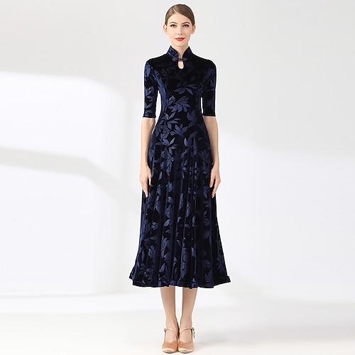 Für den Ballsaal Kleid Print Damen Leistung Ausbildung Halbe Ärmel Hoch velvet Image