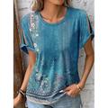 Damen Boho-T-Shirt T Shirt Blumen Casual Festtage Ausgeschnitten Rote Kurzarm Modisch Rundhalsausschnitt Sommer