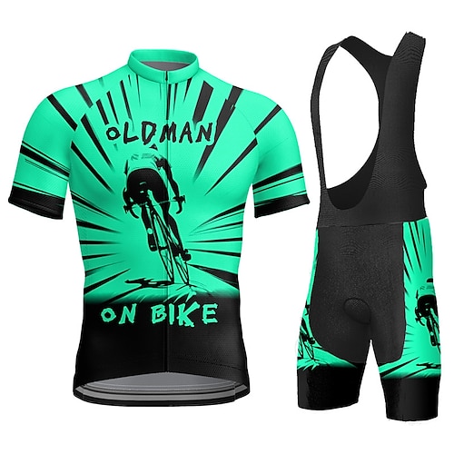 Herren Radtrikot mit Trägershorts Kurzarm Mountainbike MTB Straßenradsport Sommer Blau Gelb Rote Grafik Buchstaben Zahlen Lustig Fahhrad 3D-Polster Schnelltrocknend Rückentasche Image