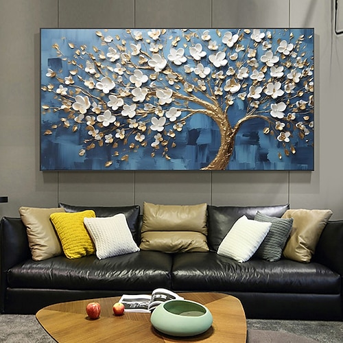 Blumenbaum des Lebens, abstraktes Ölgemälde, original strukturierte Leinwandkunst, handgemalt, Wohnzimmer, Heimdekoration, Geburtstagsgeschenk, Landschaftswanddekoration (kein Rahmen) Image