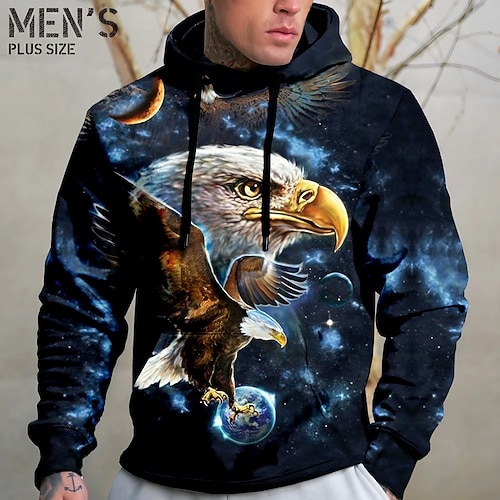 Herren Übergröße Pullover mit Kapuze Sweatshirt Groß und hoch Tier Mit Kapuze Tasche Langarm Frühling Herbst Modisch Strassenmode Basic Komfortabel Freizeitskleidung Urlaub Oberteile Image