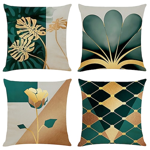 Kissenbezug 4pcs weiche geometrische einfache klassische Wurfkissenbezug Kunstleinen Kissenbezug Kissenbezug für Sofa Schlafzimmer überlegene Qualität maschinenwaschbar für Sofa Couch Bett Stuhl Image