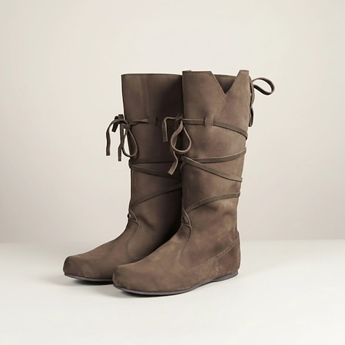 braune Schnürstiefel im Mittelalter-Stil für Damen – perfekt für Renaissance-Messen, Cosplay-Events und Treffen im Freien mit mittelalterlichem Thema Image