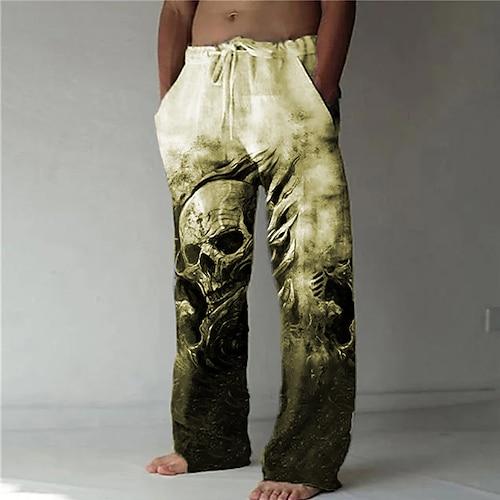 Herren Hose Hosen Sommerhosen Strandhose Kordelzug Elastische Taille 3D-Druck Totenkopf Motiv Grafik-Drucke Komfort Casual Täglich Festtage Strassenmode Hawaiianisch Gelb Blau