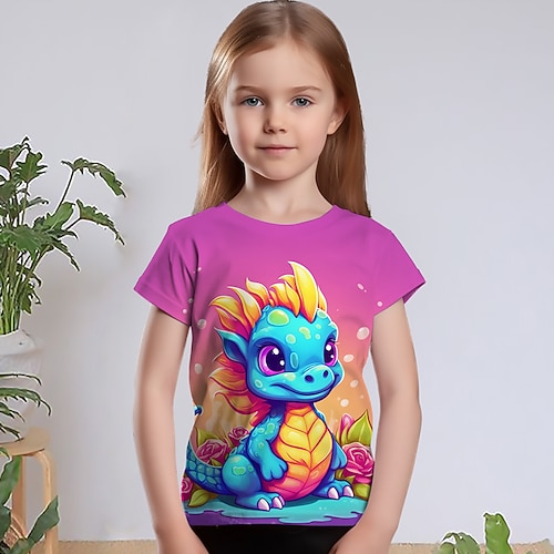 Mädchen 3D Graphic Karikatur Einhorn T-Shirt Kurzarm 3D-Druck Sommer Frühling Aktiv Modisch Kuschelig kinderkleidung 3-12 Jahre Outdoor Casual Täglich Regular Fit Image