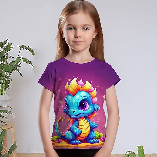 Mädchen 3D Graphic Karikatur Einhorn T-Shirt Kurzarm 3D-Druck Sommer Frühling Aktiv Modisch Kuschelig kinderkleidung 3-12 Jahre Outdoor Casual Täglich Regular Fit Image