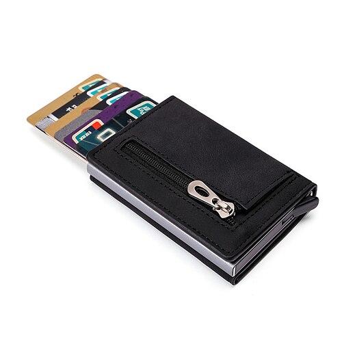 Herren Geldbörse RFID-Kartenhalter Brieftasche Antidiebstahl Aluminium Box Kartenhalter PU-Leder Pop-up Kartenetui Magnet Münztasche
