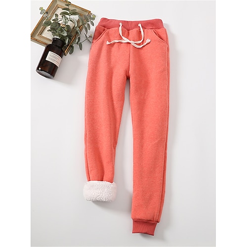 Damen Jogginghose Fleecehose Hosen Hose Aktiv Streetwear Lässig Volle Länge Hohe Taille Einfach Kordelzug Tasche Elastischer Bund Thermowarm Atmungsaktivität Weich Mikroelastisch Outdoor Straße Sport Image