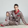 Herren Schlafanzüge Pyjama-Oberteil und Hose Pyjama aus Seide 2 Stück Geometrisch Luxus Heim Bett Strand Kunstseide Komfort Langarm Hose Frühling Sommer Rotes Party-Pyjama-Set Pyjama-Set mit rotem