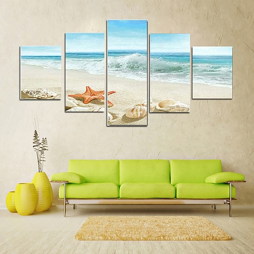 5 Paneele Landschaftsdrucke Poster/Bild Strand blau Meer Sonnenuntergang moderne Wandkunst Wandbehang Geschenk Heimdekoration gerollte Leinwand kein Rahmen ungerahmt ungedehnt Image