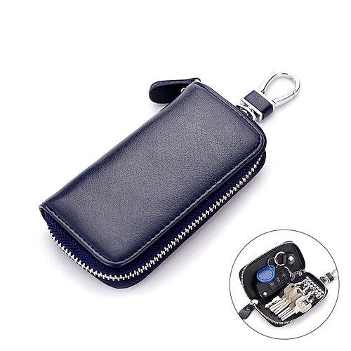 Rindspaltleder für Herren und Damen, Schlüsselhalter, Haus, Schlüsselanhänger, Taschen-Organizer, Autoschlüsseletui, multifunktionale kleine Geldbörse, Mini-Geldbörse Image