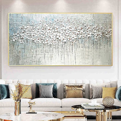 Handgefertigtes Ölgemälde auf Leinwand, Wandkunst, Dekoration, Spachtelmalerei, klassische weiße Pflaumenblüte für Wohnkultur, gerolltes, rahmenloses, ungedehntes Gemälde Image