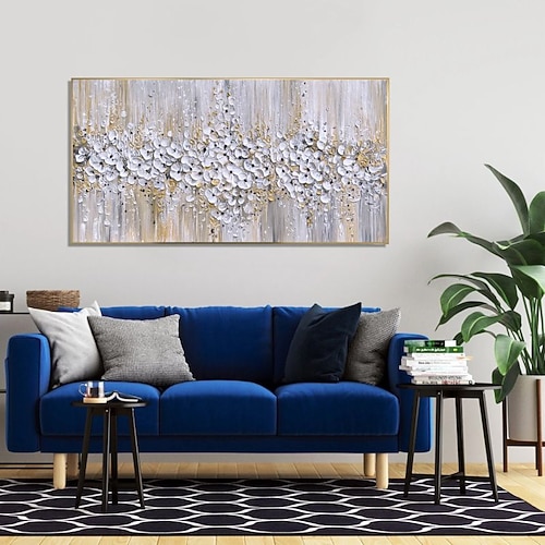 Handgefertigtes Ölgemälde auf Leinwand, Wandkunst, Dekoration, Spachtelmalerei, klassische weiße Pflaumenblüte für Wohnkultur, gerolltes, rahmenloses, ungedehntes Gemälde Image