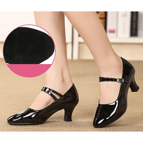 Damen Schuhe für modern Dance Tanzschuhe Praxis Für den Ballsaal Walzer Komfort Schuhe Weicher Absätze Schnalle Starke Ferse Geschlossene Spitze Schnalle Erwachsene Silber Schwarz Dunkelrot