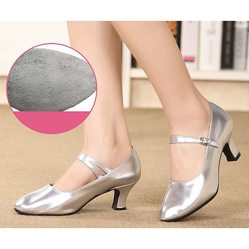 Damen Schuhe für modern Dance Tanzschuhe Praxis Für den Ballsaal Walzer Komfort Schuhe Weicher Absätze Schnalle Starke Ferse Geschlossene Spitze Schnalle Erwachsene Silber Schwarz Dunkelrot