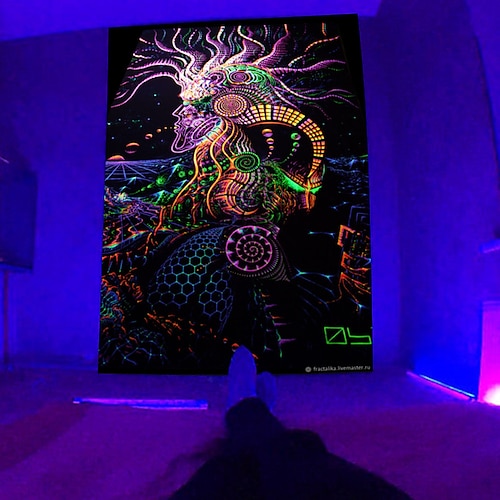 Schwarzlicht Wandteppich UV reaktiv im Dunkeln leuchtend Party Neon psychedelisch trippig neblig hängender Wandteppich Wandbild für Wohnzimmer Schlafzimmer Image