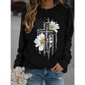 Damen Crewneck Sweatshirt Glauben Jesus Kreuz Daisy Sweatshirts Pullover Langarmshirts für Frauen USA Amerikanische Flagge Top Schwarz