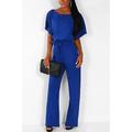 Damen Jumpsuit Angeschnallt Weite Hosen Feste Farbe Rundhalsausschnitt Elegant Geschäftlich Hochzeit Abiball Gerade Lockere Passform Kurzarm Schwarz Gelb Rosa S M L XL Sommer