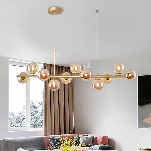 LED-Pendelleuchte 43,5 11-Licht-Globus-Design, geometrische Formen, Unterputzleuchten, Metall-Sputnik, linear, geometrisch, lackiert, moderne Kronleuchter, 110–240 V Image