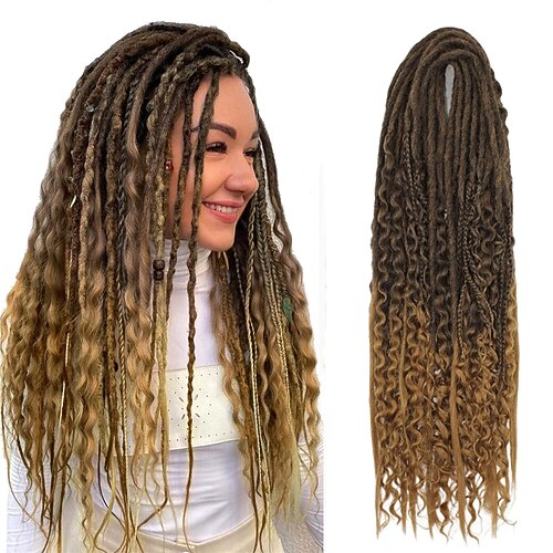 24 Zoll 18 Stränge synthetische Dreadlock-Verlängerungen mit doppelten Enden, 3 in 1, gemischte lockige Enden, Hippie-Stil, gewelltes De-Dreads-Geflecht im Boho-Stil in Dreadlock-Verlängerungen Image