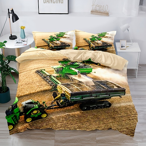 3D-Bettwäsche mit Bauernhof-Traktor-Druck, Bettbezug, Bettwäsche-Sets, Bettbezug mit 1 bedrucktem Bettbezug oder Bettdecke, 2 Kissenbezügen für Doppelbett/Queen/King Image