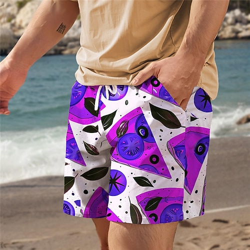 Herren Lebensmittel Grafikdrucke Pizza Badehosen Badeshorts Boardshorts Mittlere Taille Urlaub Hawaiianisch Resort-Stil Urlaub Ferien Strand Kordelzug mit Mesh-Futter Elastischer Bund Designer Image