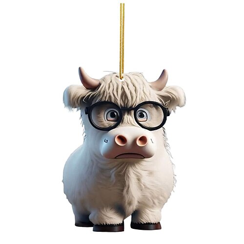 1 entzückender Cartoon-Kuh-Auto-Anhänger – perfekt für Weihnachtsbaumdekorationen Autoinnenausstattung! Image