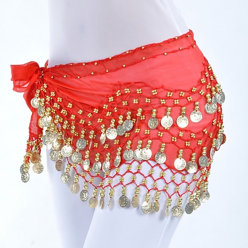 Bauchtanz-Hüftschal mit Münzen-Pailletten-Frauen-Trainings-Chiffon / Ballsaal-Goldmünzgürtel Image
